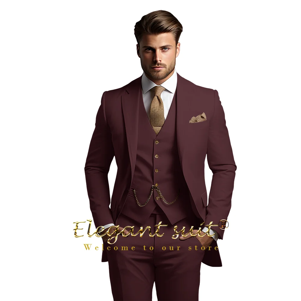 Men\'s three-piece suit (jacket, vest and trousers) custom-made wedding party cocktail party formal occasion custom-made suit