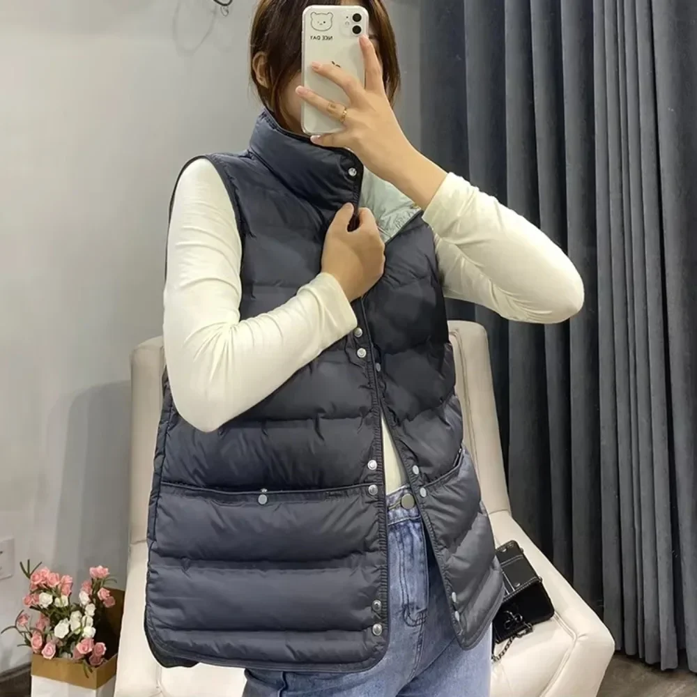 جيليت نسائية منفوخة بدون درزات ، صدرية قصيرة ، بطة بيضاء ، ناعمة ، خفيفة للغاية ، صدرية بياقة قائمة ، شتاء ، جديد ،