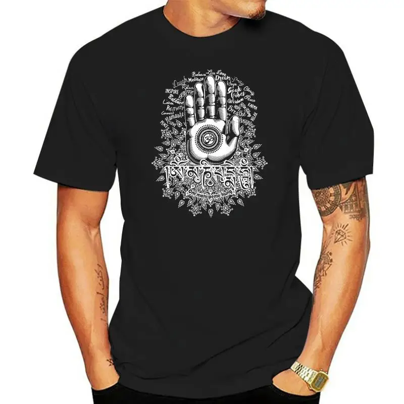 Men&rsquos Black T-Shirt Hamsa Hand Quotes Namaste Meditation Om mani peme hung TS372