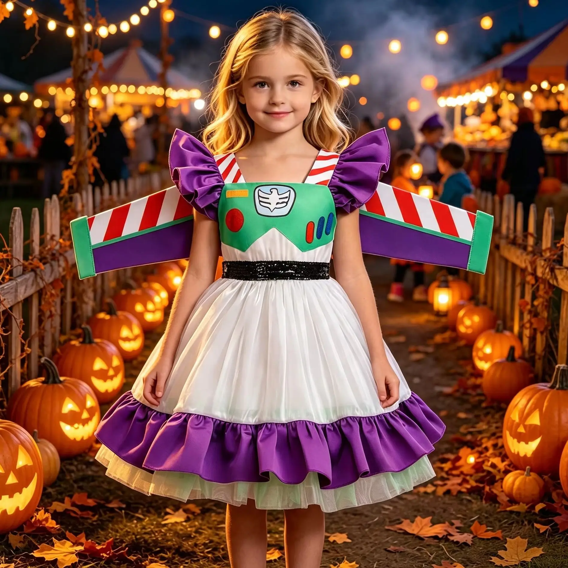 Sommerliches, niedliches Cartoon-Prinzessinnenkleid mit Flügelärmeln für Mädchen, Kinder-Aufführungskostüm, Geburtstags-, Karnevals- und Halloween-Kleid für Kinder