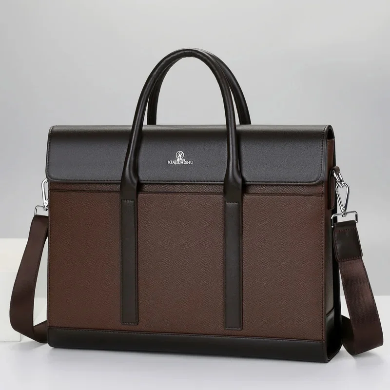 

Luxury Genuine Leather Men's Briefcase Large Capacity Handbag High Shoulder Messenger Bag Business Laptop For Male