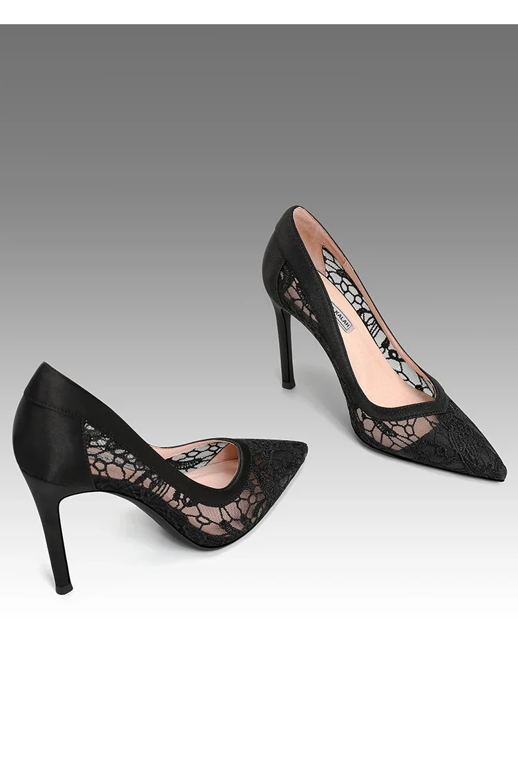 Size 31-44  3/6/8/10cm High Heels Lace Thin Heel Large Size Women Shoes Bride Pumps Ladies Wedding Shoes Pointed