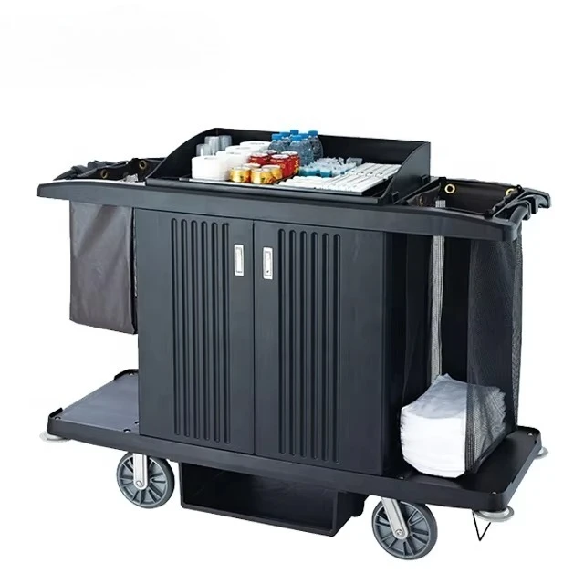 GNF Hotel Room Plastic Housekeeping Cleaning Trolley Carts Service Cart with Tool Storage