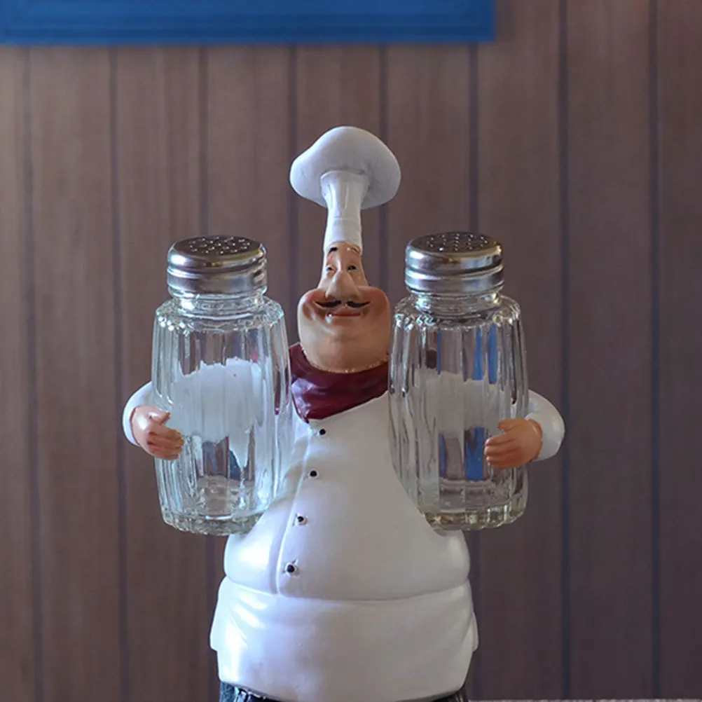 

Retro Resin Chef Ornament American Style Desktop Sculpture Salt Pepper Can for Kitchen Bar Home Cafe Decoration