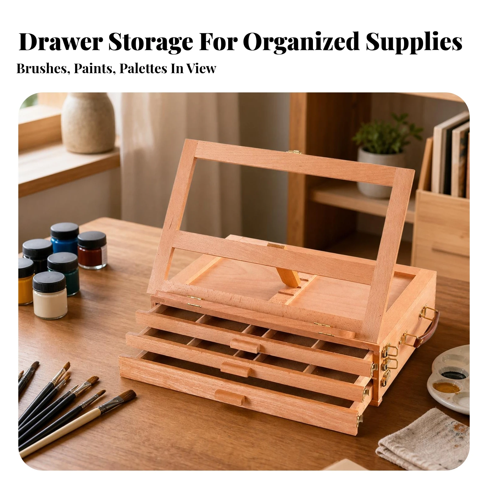 Tabletop Easel with Drawer Beechwood Tabletop Easel with Storage Drawer Adjustable for Artists, Sketching, Oil Painting