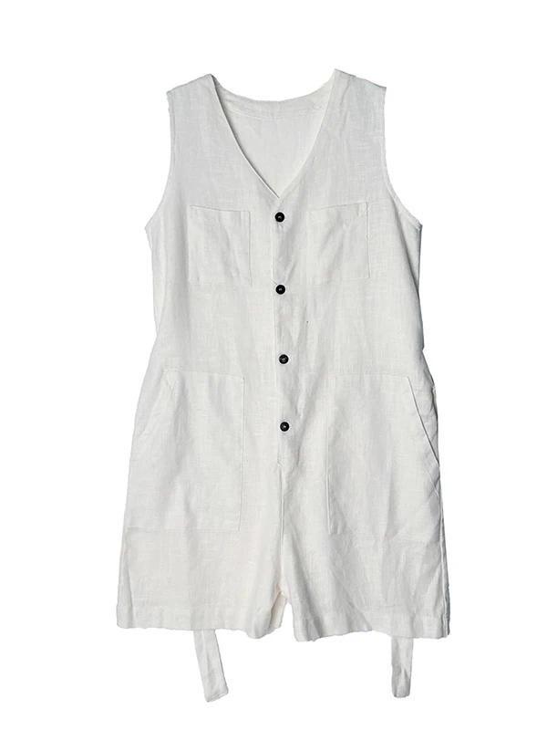 Artistic Pure Color Simple Belted Waistl Svel Jumpsuit Large Size Women's Cotton Linen Casual Wide Leg orts Summer