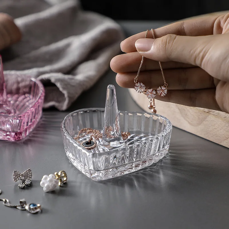Crystal Heart Ring Holder for Jewelry Glass Ring Dish,Jewelry Trinket Tray for Wedding,Jewelry Display Decor Gift for Mom Wife