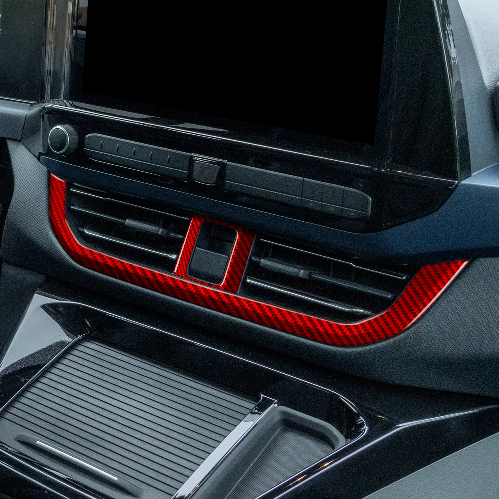 For Ford Transit Custom V700 2023-2026 Red Carbon Fiber Central Control Air Outlet Vent Panel Cover Set Car Accessories Sticker