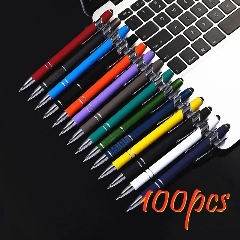 100pcs Metal Ballpoint Pen Touch Screen Pen Office School Advertising Pen Custom Logo Text Engraving Laser Engraving