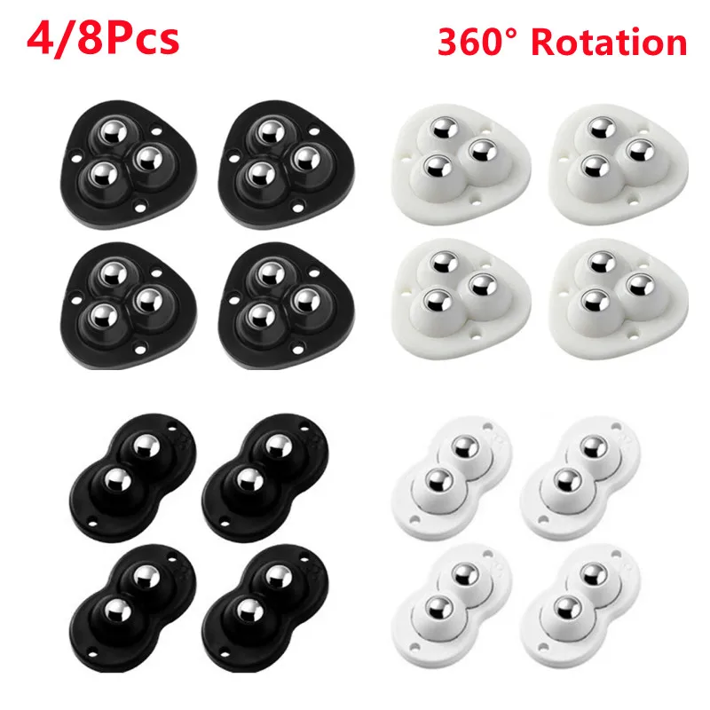 4/8Pcs Furniture Casters Wheels Heavy Universal Wheel 360° Rotation Self Adhesive Stainless Steel Strong 2/3Beads Pulley