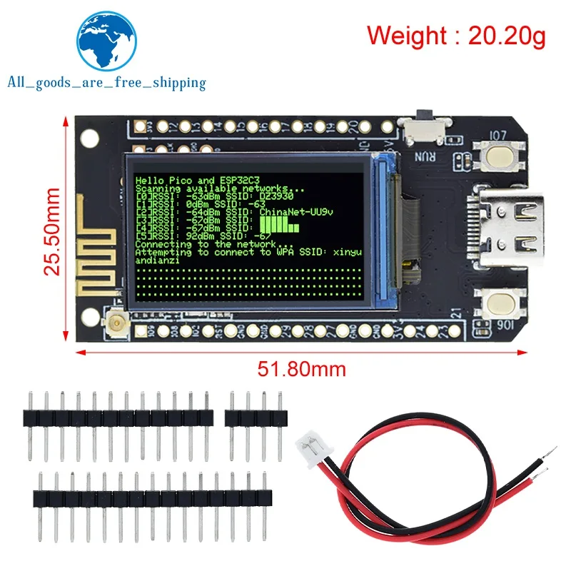 

TZT T-PicoC3 ESP32-C3 RP2040 Wireless WIFI Bluetooth Module Development Board Dual MCU 1.14 Inch ST7789 Display for Arduino