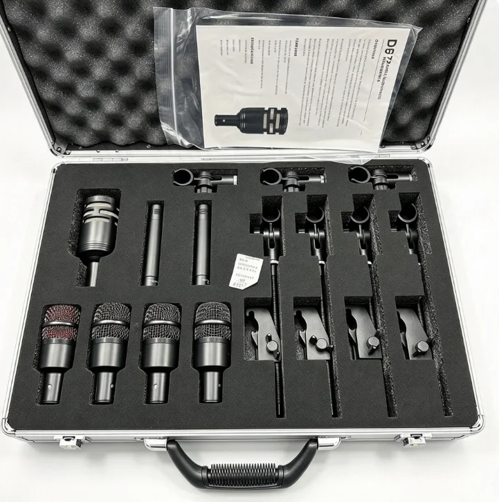 DP72Drum Mic Set Professional Percussion Microphone Kit Studio Recording Instrument Condenser Dynamic Kick Snare Tom Cymbal Stag