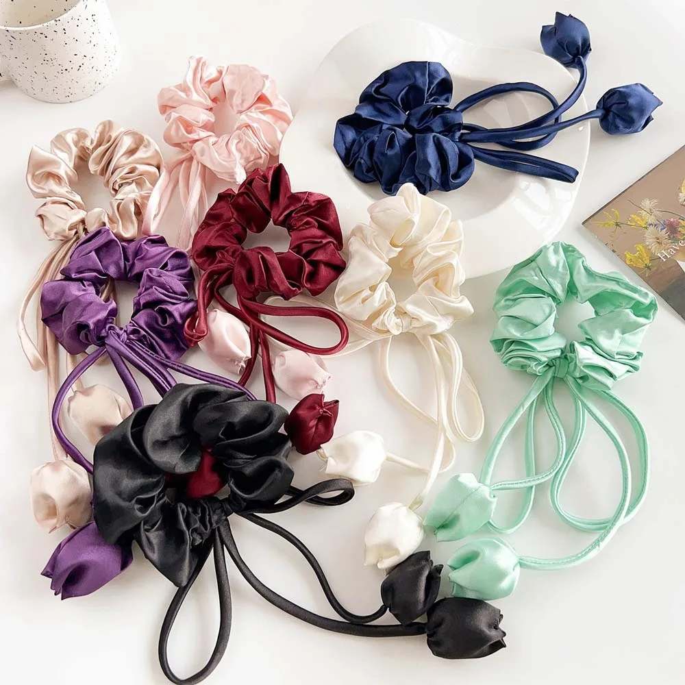 Cloth Satin Hair Band Ponytail Holder Korean Hair Ties Tulip Flower Hair Rope Solid Knotted Satin Hair Ring Tulip Hair Loop