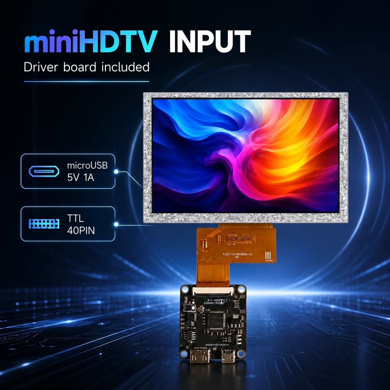 LESOWN 5 Inch 16:9 Display Kit Plug‑and‑Play 500:1 High Contrast LCD Board MiniHDTV Input Retro Arcade Game DIY Monitor
