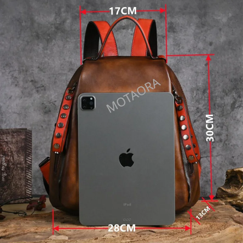 MOTAORA Aesthetic Women Backpacks For School Teenagers Girls 2024 New Hand Painted Bag Genuine Leather Travel Luxury Backpack