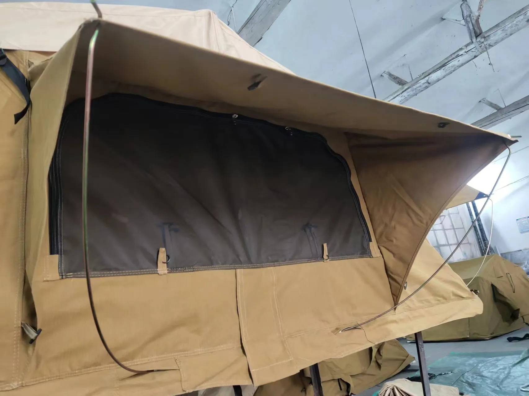 Outdoor Camping Waterproof Rib Stop Poly Cotton Canvas Waterproof  Car Rooftop Tent with Double Roof