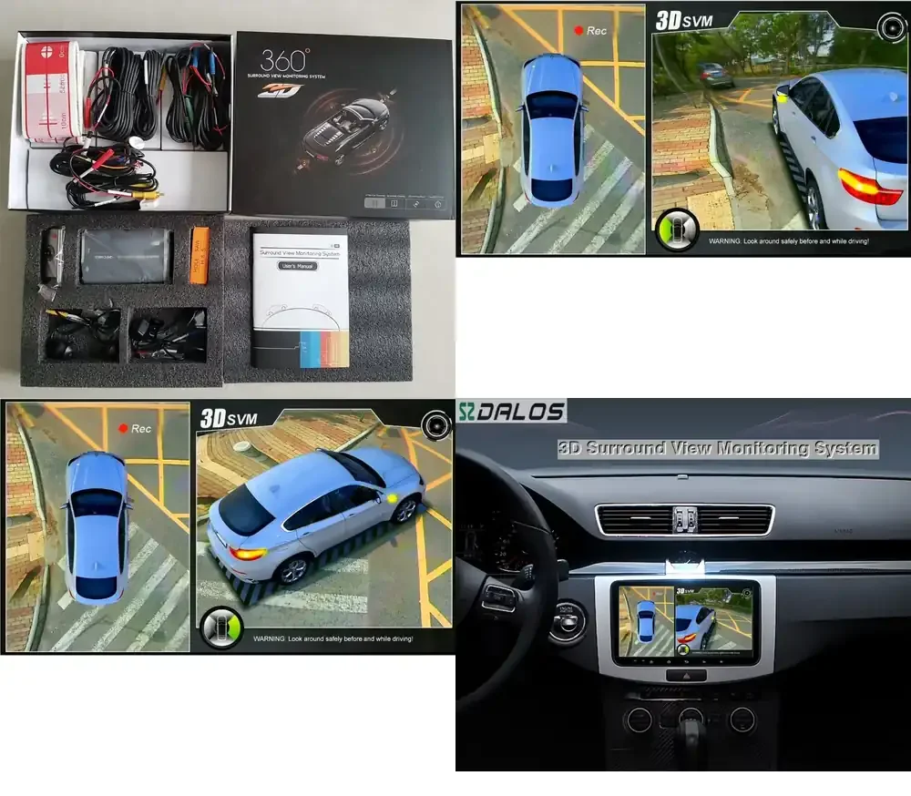 Dalos Original Newest HD 3D 360 Surround View System for Car DVR with Bird Eye View Panorama 4 Camera Kit 1080P G Sensor