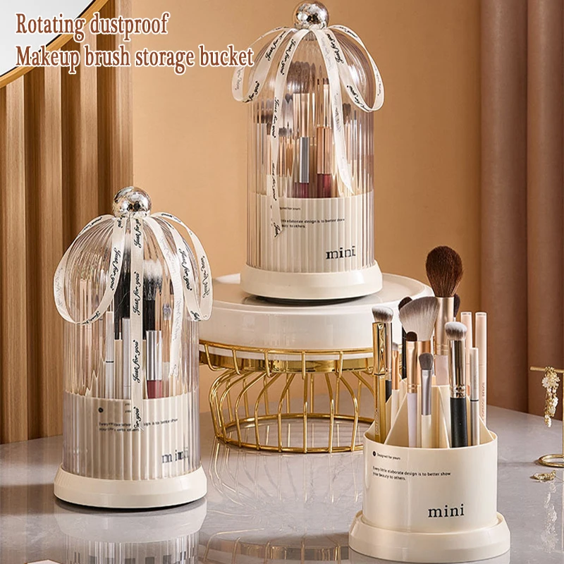 

360° Rotating Makeup Brush Holder with Lid Multifunctional Dressing Table Powder Brush Eyebrow Pencil Eye Shadow Brush Cartridge