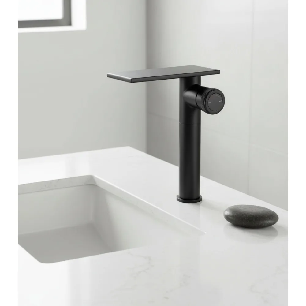 

Современный матовый черный смеситель для ванной комнаты с водопадом, смеситель для раковины с одним отверстием и регулируемой ручкой, простая установка