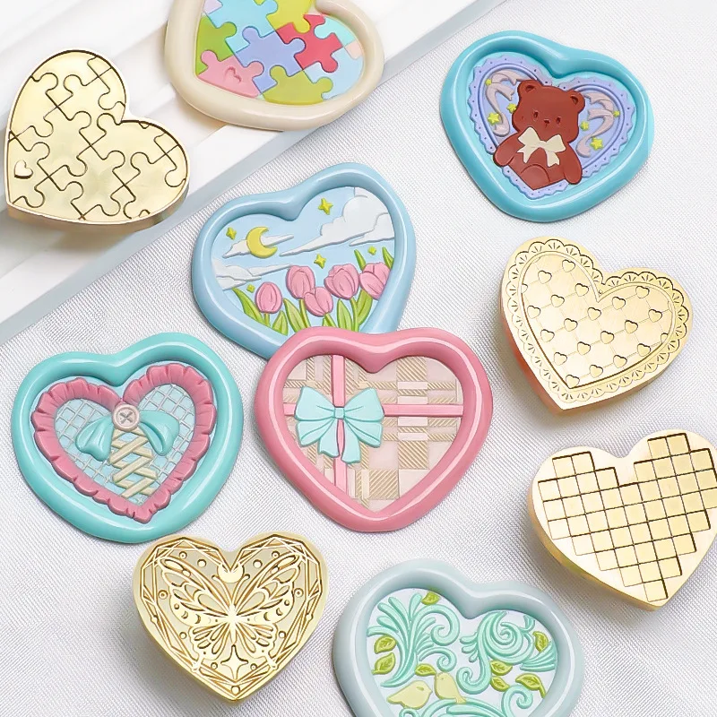 1pc Herzförmige Wachs Siegel Stempel Blume/Pflanze/Puzzle Kopf Für Karten Umschläge Hochzeit Einladungen Scrapbooking