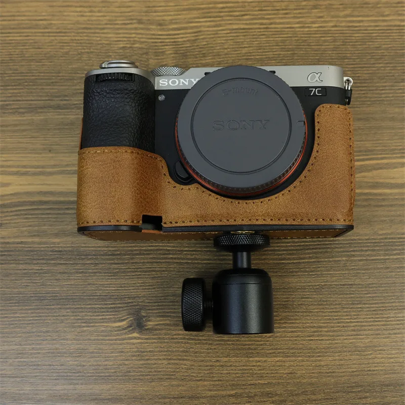 

For Sony ILCE-7c2 Camera Bag PU Leather Protective Cover for A7c2 Half Case Base Mount Quick-release Portable Bags