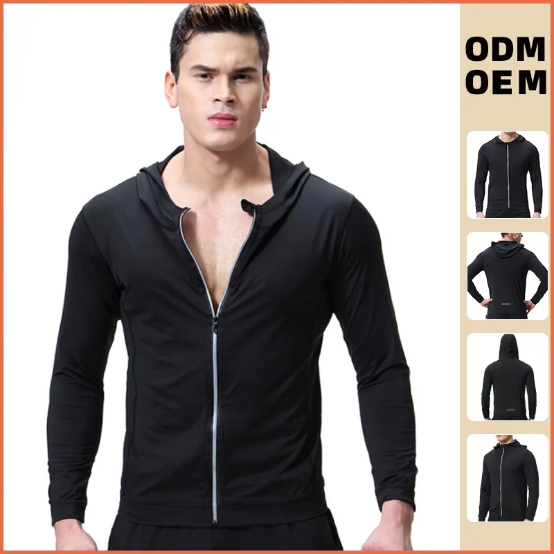 

Sports Jacket Black Stretch Quick Dry RPO Clothes Outdoor Training Zipper Hooded Long Sleeve