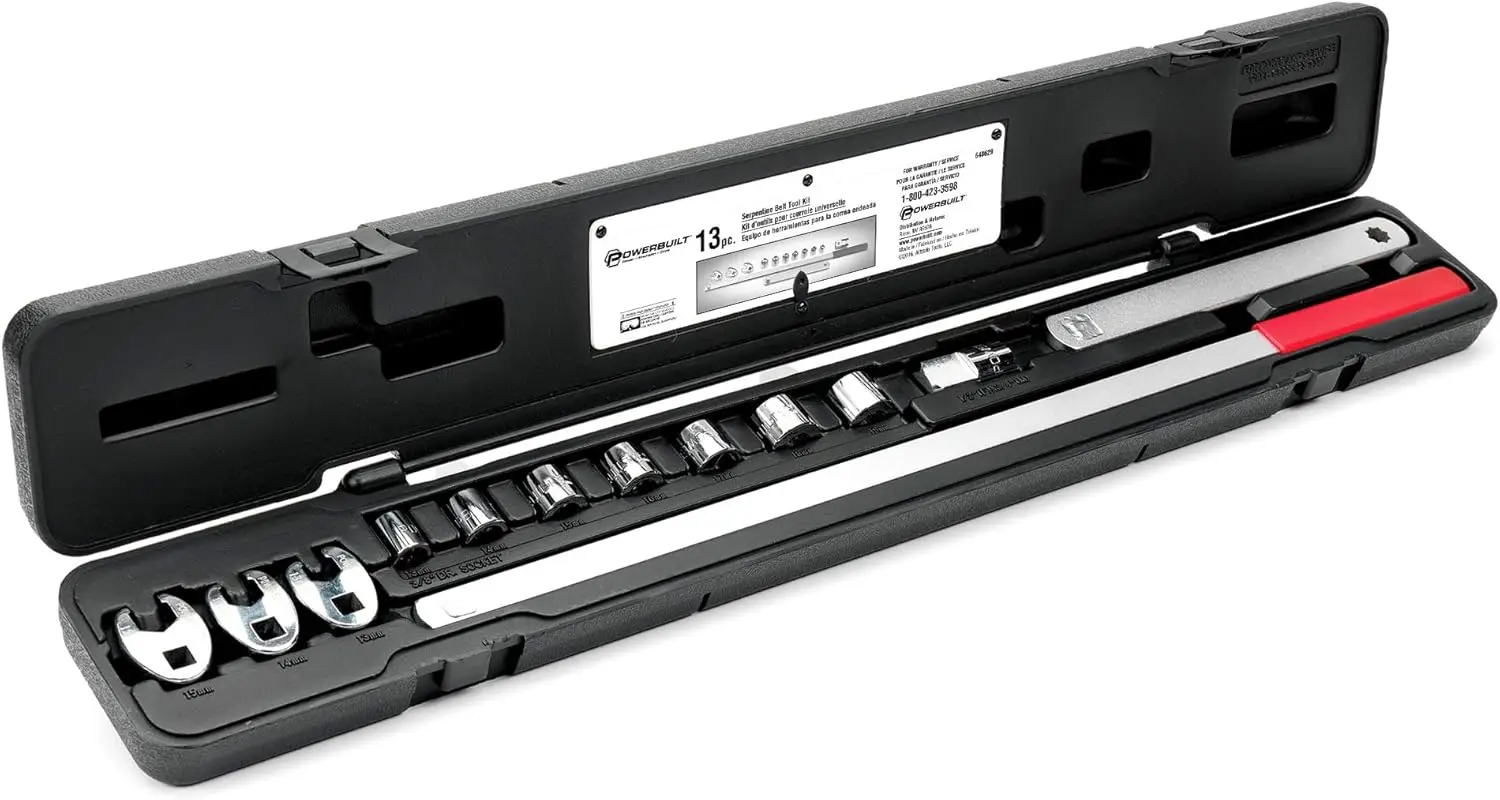 

Serpentine Belt Tool Set for Car Maintenance, Includes Spring-Loaded Accessories and Storage Case - Silver