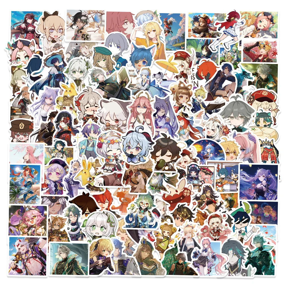 100PCS Cute Anime Game Genshin Impact Stickers Cartoon Decal Laptop Phone Suitcase Guitar Skateboard Car Waterproof Sticker