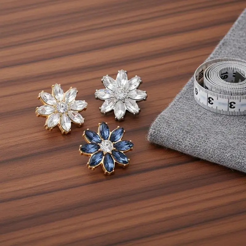 

5Pcs Luxury And Beautiful Flower Inlaid Rhinestone Buttons Clothing Gift Boxes Scarves Hats DIY Decorative Metal Accessories