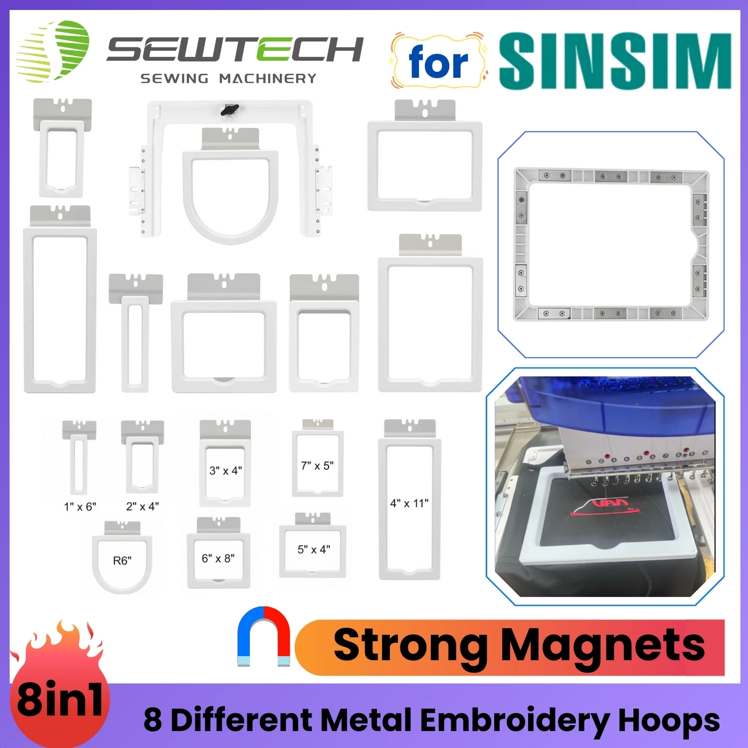 

SINSIM ERED PB1201 PD1201 PA PB PC Machine Magnetic Mighty Hoop Multi-Frame Embroidery Kit for Shirt Pockets, Sleeves, Socks