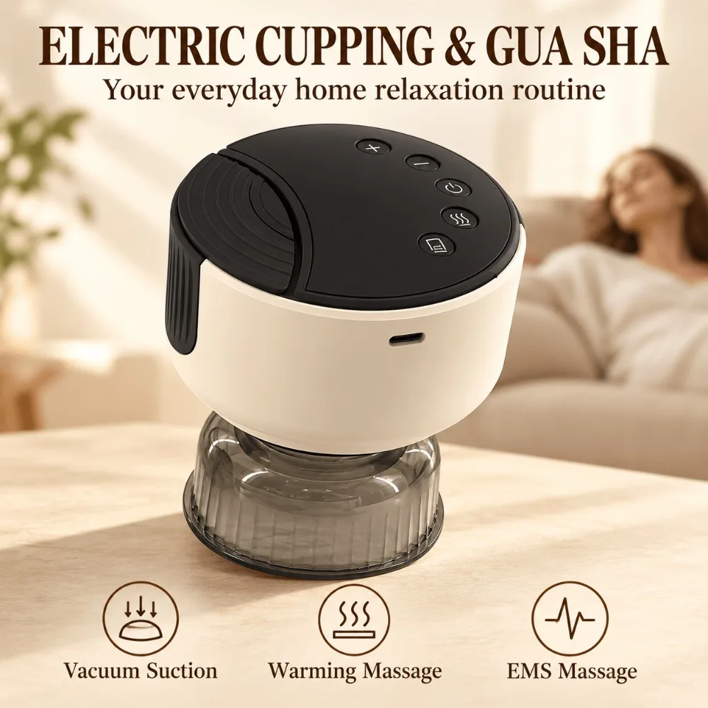 Electric Cupping Massager, Vacuum Suction with Heat, Red Light, 10 Cups Gua Sha Set for Back Shoulder Muscle Relaxation at Home