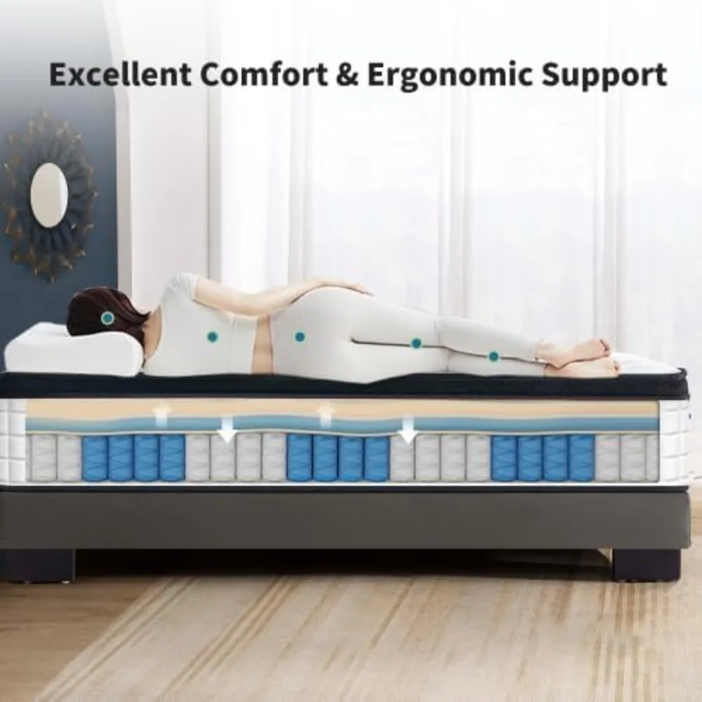 مرتبة كاملة مقاس 12 بوصة، مرتبة كاملة الحجم في صندوق، مرتبة عصرية جديدة من Diamond Innerspring Hybrid and Cooling Gel Memory Foam، P