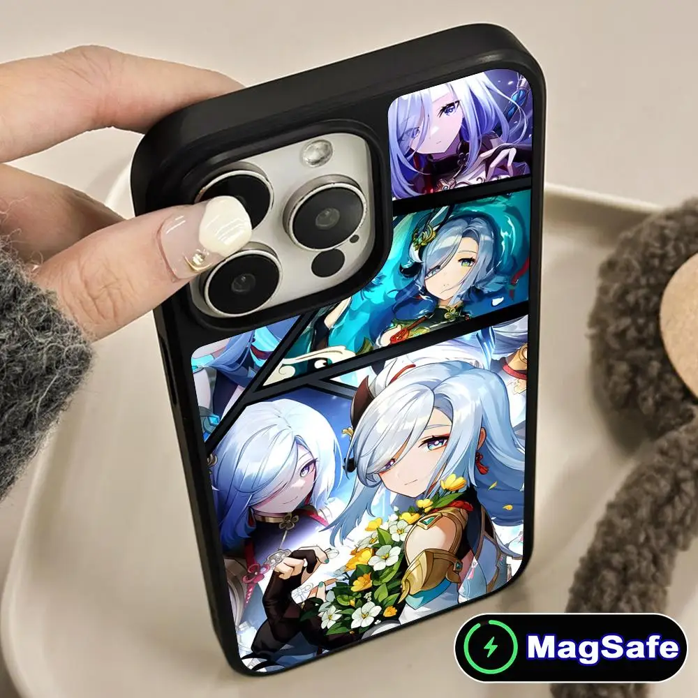 

Game GI Shenhe Matte Surface Magsafe Mobile Phone Case for iPhone 17 16 15 14 13 12 11 Air Pro Max Plus Colorful Cover