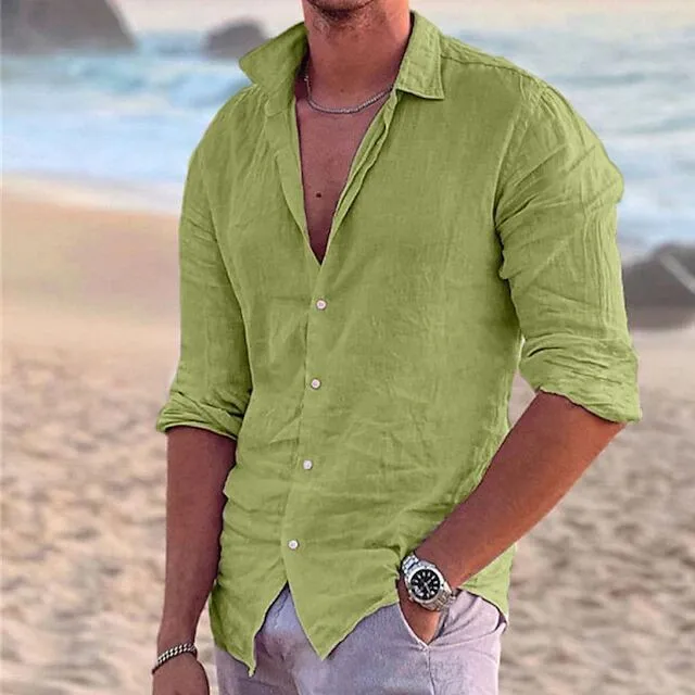 

New 2026 Men's Cotton Linen Casual Beach irt Faion Street Sle Long Sve Loose Fit Plain Color Open Cardigan