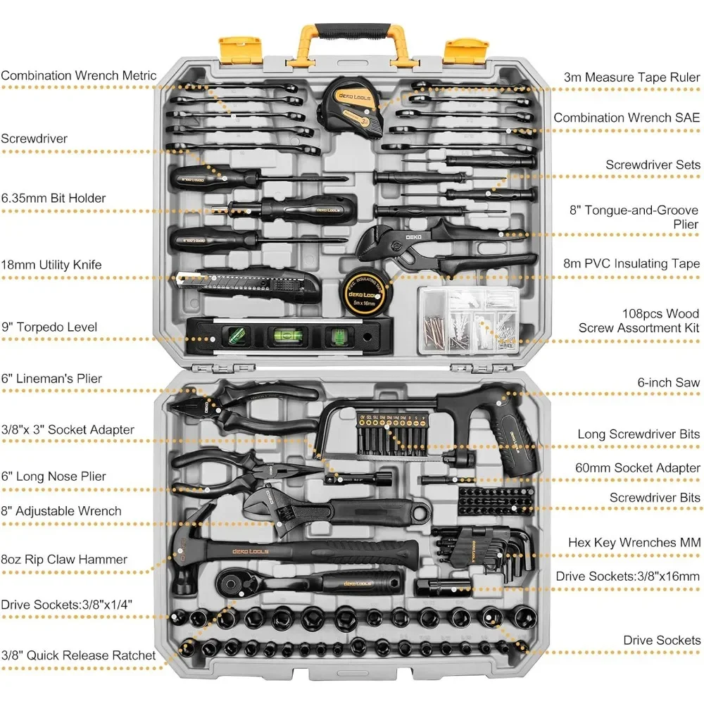 for 218-Piece General Household Hand Tool kit, Professional Auto Repair Tool Set for Homeowner, General Household Hand Tool Set