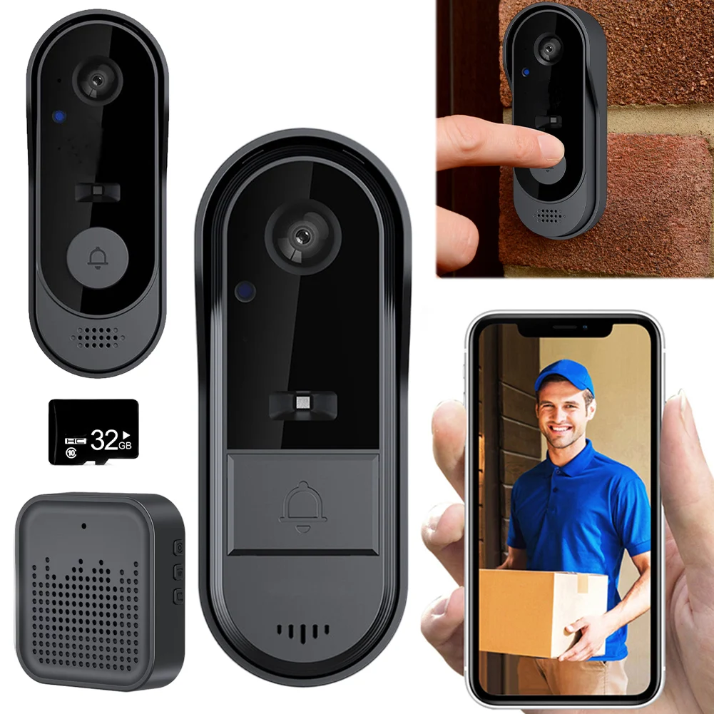 Smart Video Doorbell Camera 2-Way Talk Smart Visual Doorbell Night Vision Front Door Camera for Villa Home Office Apartment