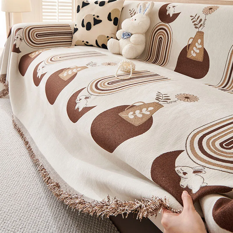 Cartoon Printed Chenille Sofa Cover Luxury Full Cover Sofa Blanket for Living Room Anti-Cat Scratching Dust-Proof Couch Covers