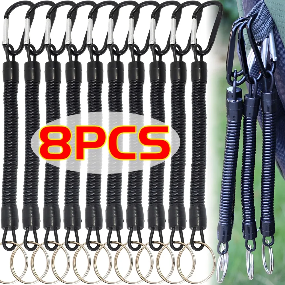 Retractable Anti-lost Rope Keychains with Keyring Carabiner High-elasticity Coiled Spring Ropes Fishing Pliers Safety Lanyard