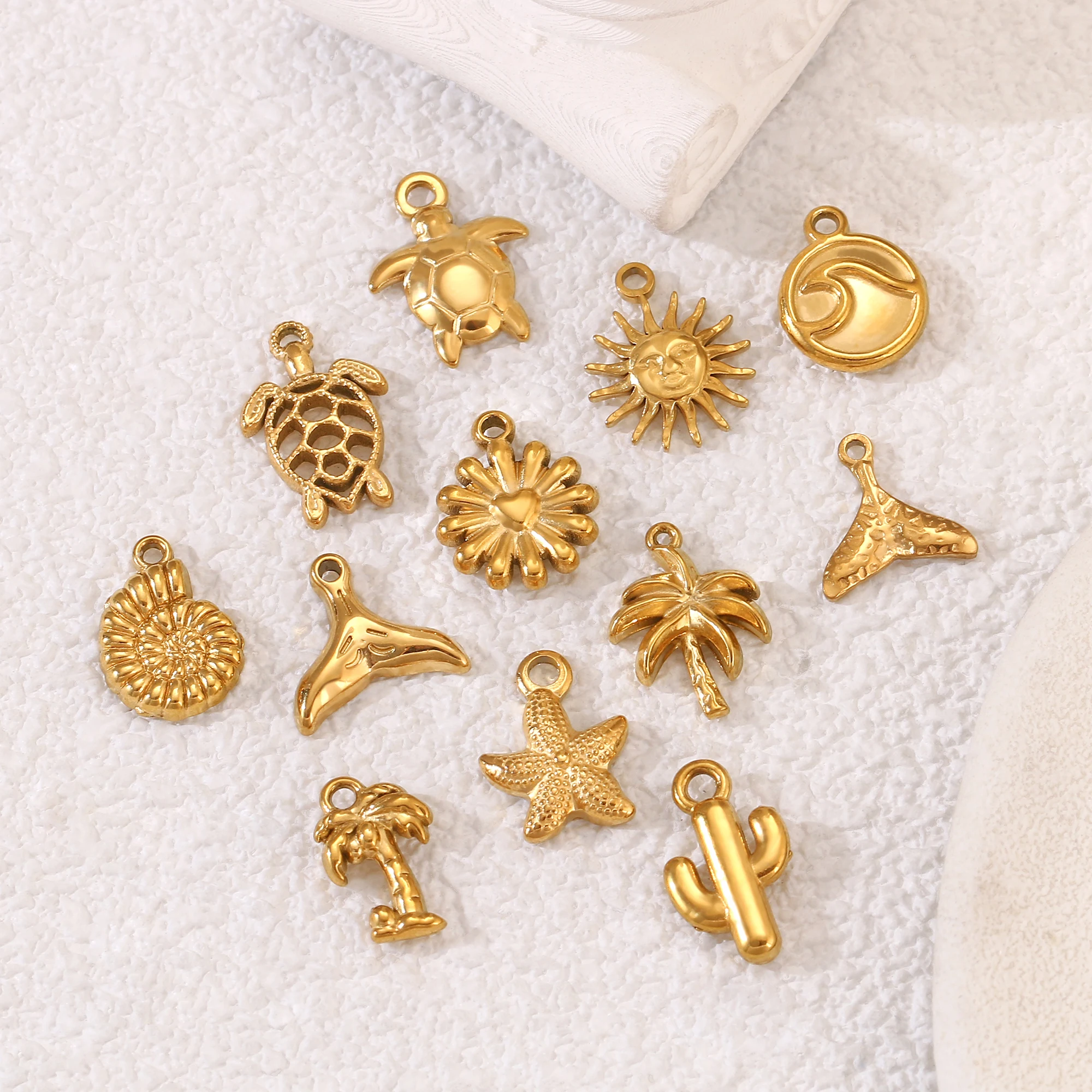 3Pcs Small Tropical Coconut Tree/Sea Wave/Cactus Charms Stainless Steel Pendant DIY Bracelet Necklace Jewelry Making Accessories view 6