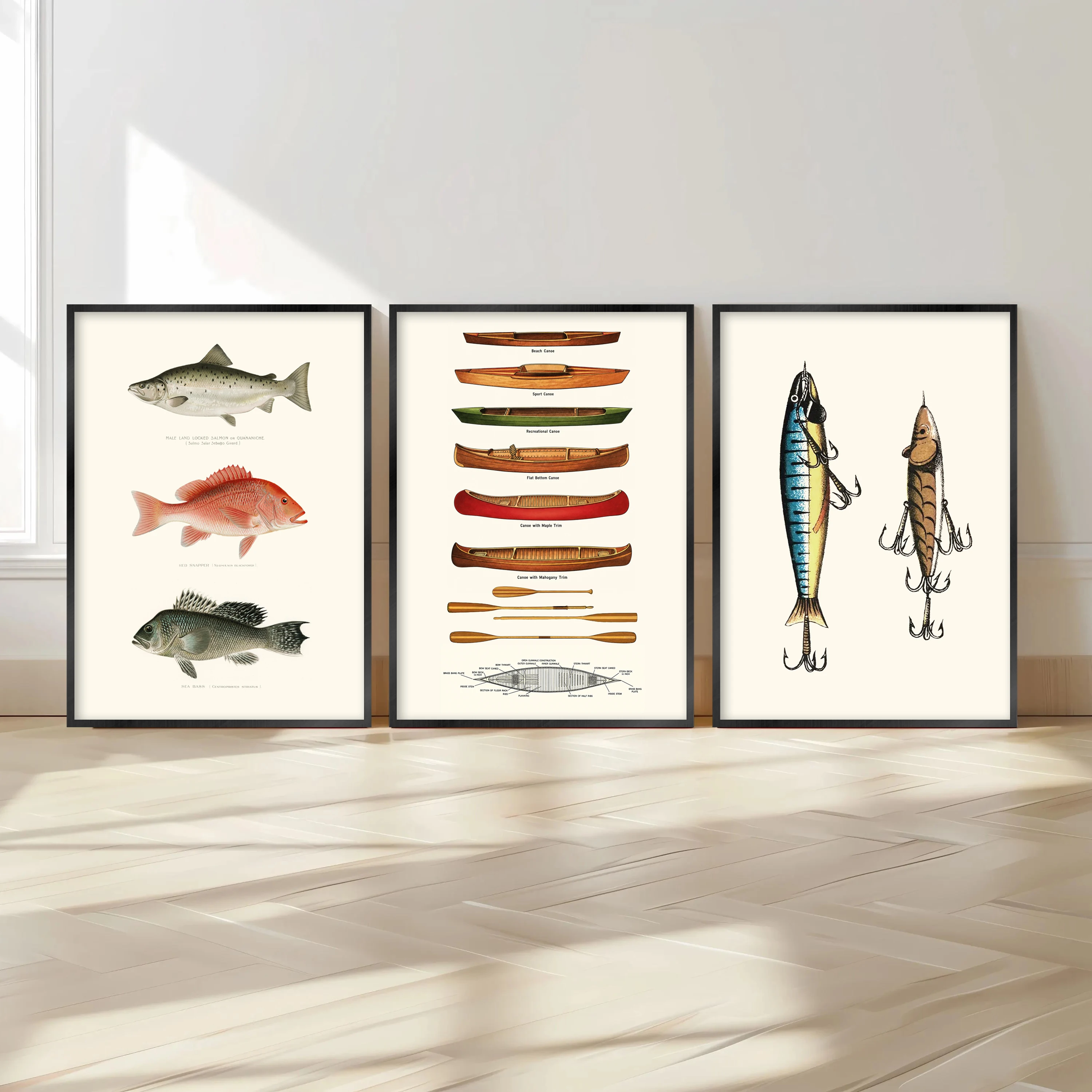 Tech Room Accessories - Retro Visserij Thema Kunstafdrukken Visgereedschap Posters