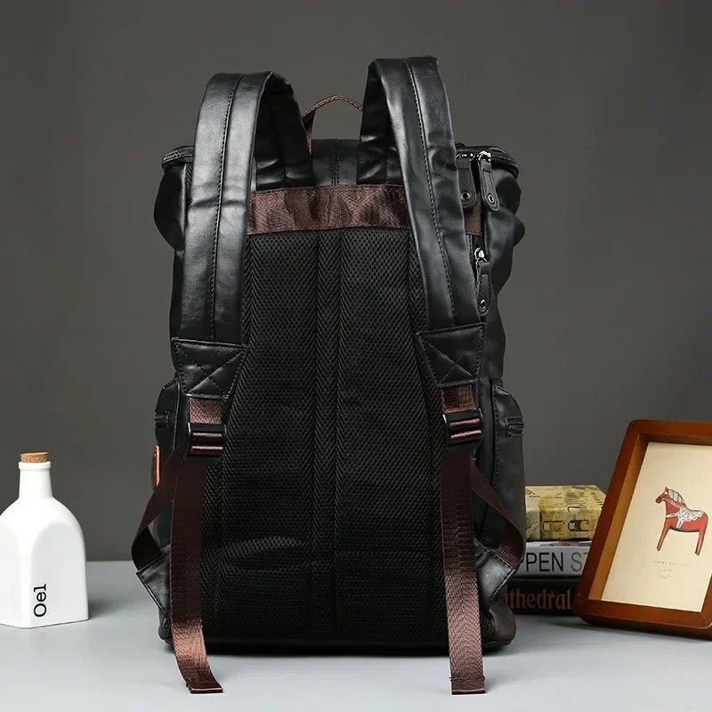 Imagem -04 - Mochilas de Viagem de Couro pu para Homens Alta Capacidade Aba Anti Roubo Mochilas Escolares Masculinas Mochila Portátil Moda Luxuosa