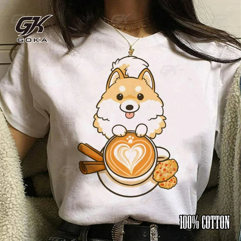 Pomeranian T-shirts Unisex Clothes Harajuku Anime Japanese Tee Girl Japanese Clothes Graphic T Shirts Summer Streetwear Y2K