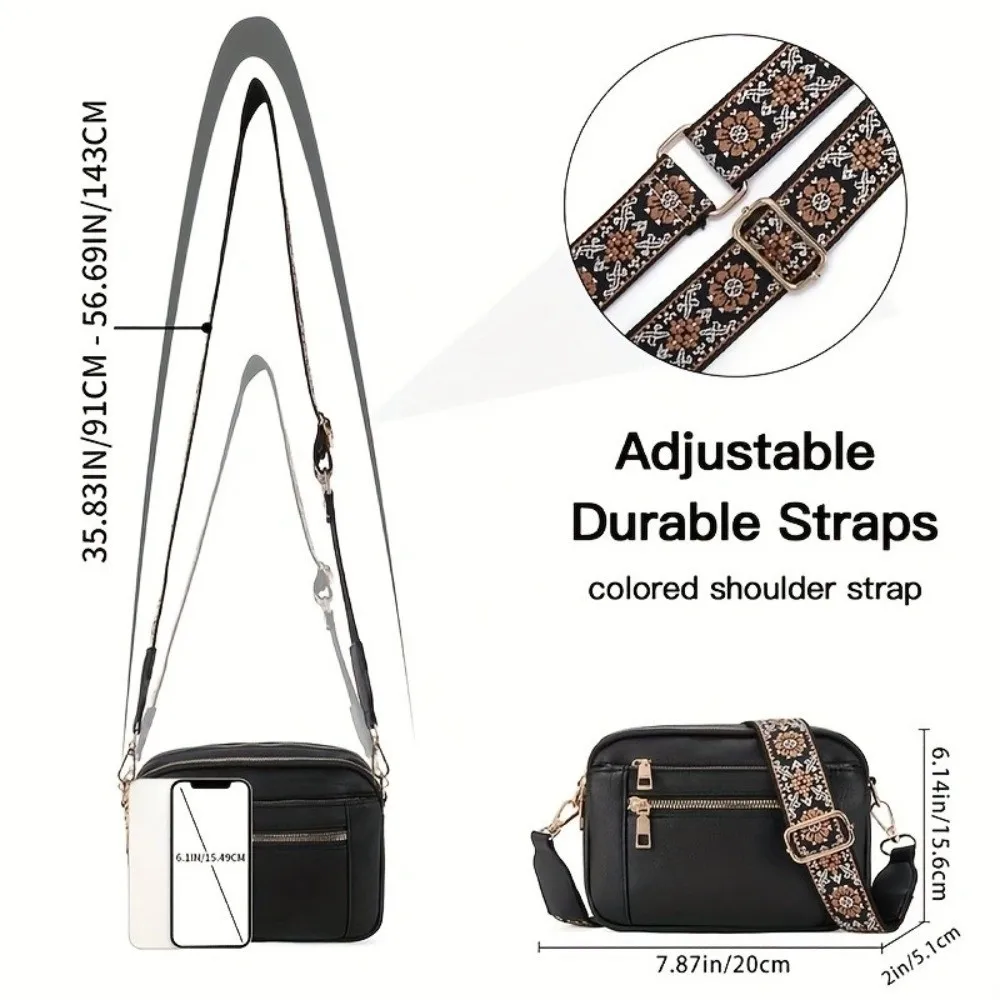 Retro Multifunctional Shoulder Bag Zipper Adjustable Strap Crossbody Bag Small Square Bag image 6