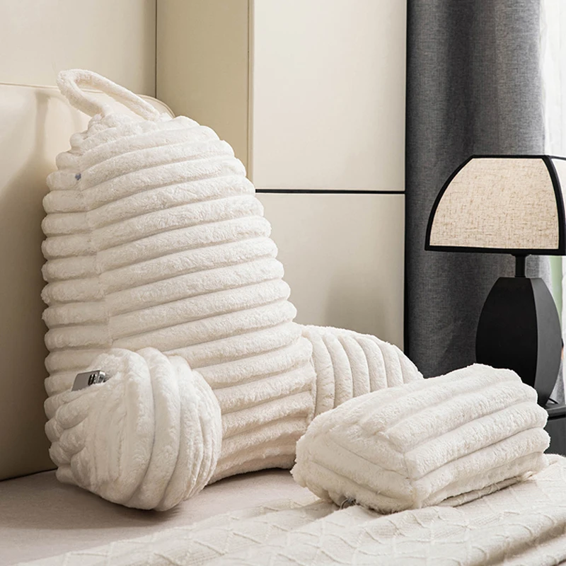 Kunstfell-Lesekissen mit Tasche zum Sitzen im Bett Erwachsenen-Rückenstützkissen mit Waschbarem Bezug zum Fernsehen und Spielen