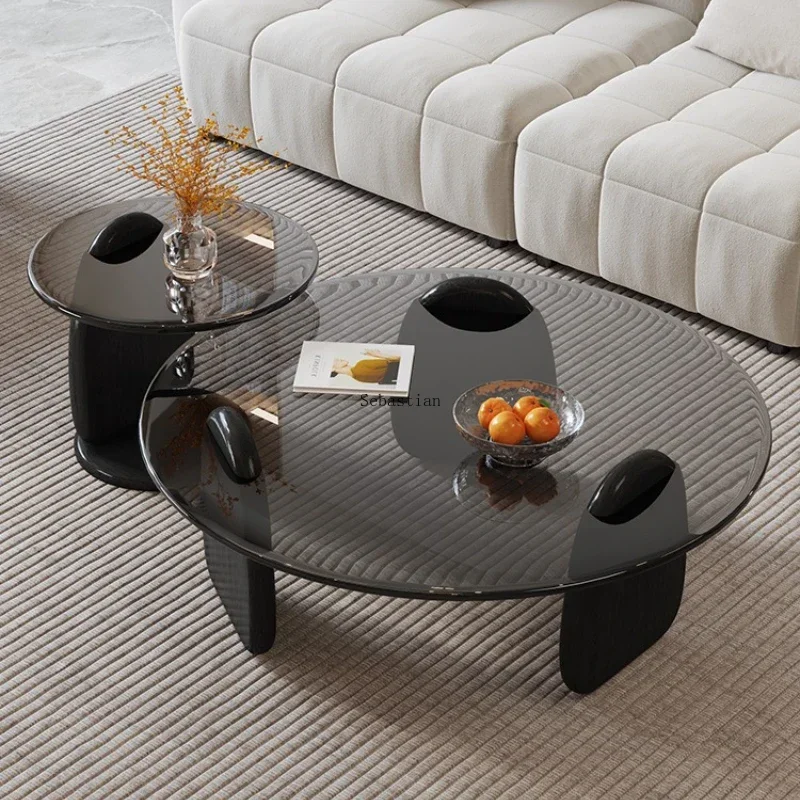 Tempered Glass Coffee Table Creative Combination Living Room Balcony Sofa Coffee Tea Table Small Apartment Round Edge Table