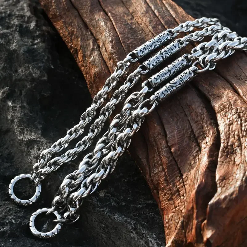 Collana di marca Mantra Buddha a sei caratteri Catena sospesa in acciaio al titanio Strumento per catena di autodifesa portatile retrò per esterni