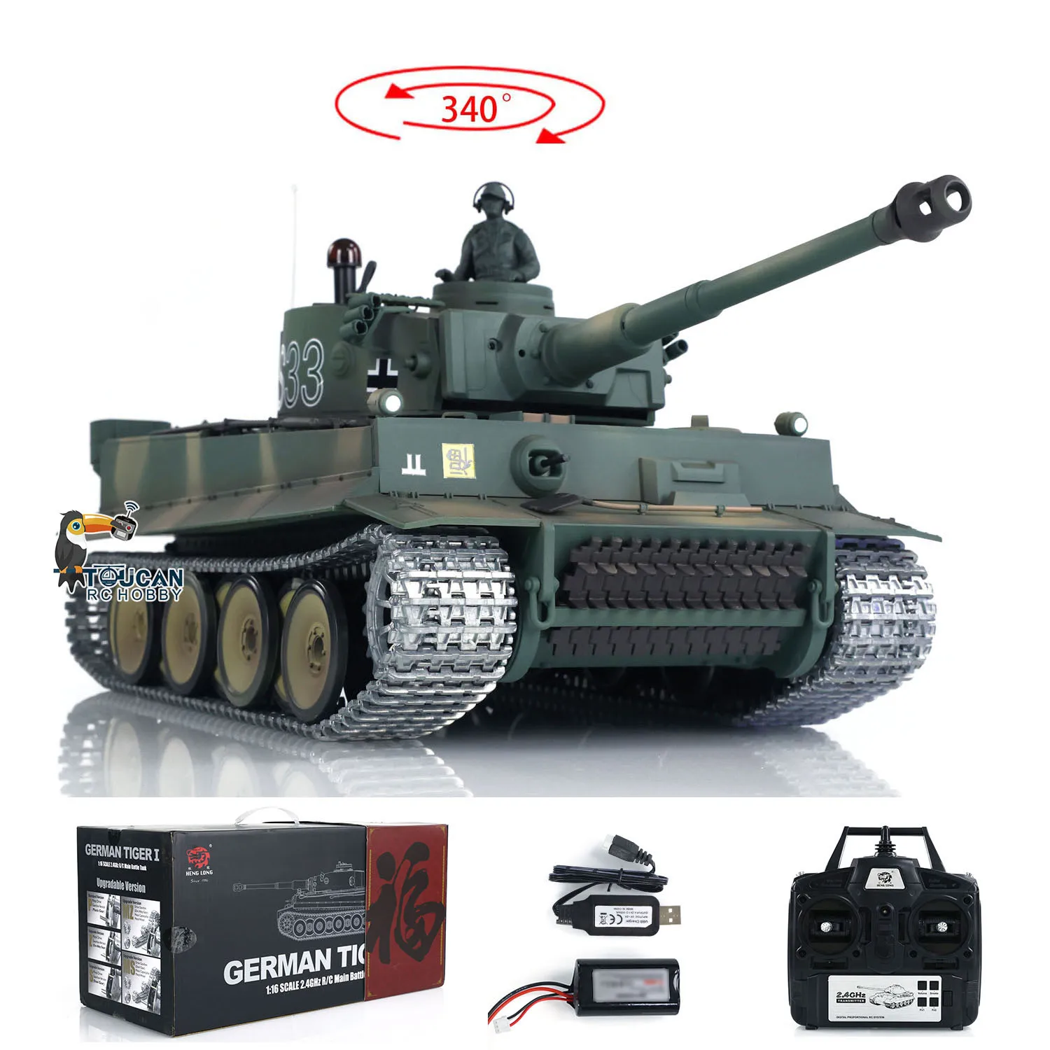 Heng Long 1/16 RC Tank German Tiger I 7.0 3818 S33 RTR RC Toys Model Remote Control Tank Battery Radio BB Pellets Smoking Model