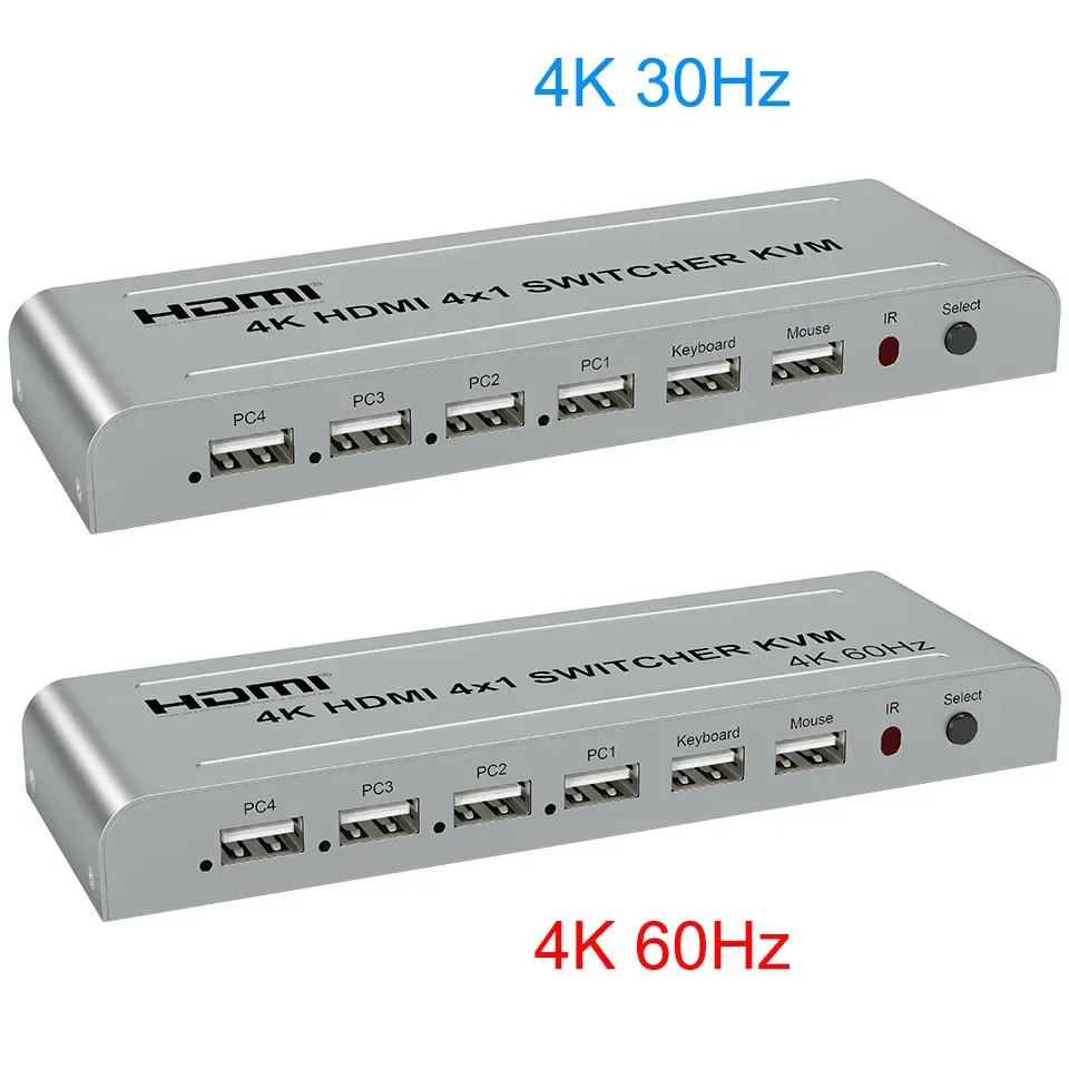 

HDMI KVM-переключатель 4K 60 Гц 4x1 и HDMI-конвертер 4K 30 Гц 4x1 (4 входа, 1 выход) для совместного использования 4 ПК с 1 монитором, USB-мышью и клавиатурой