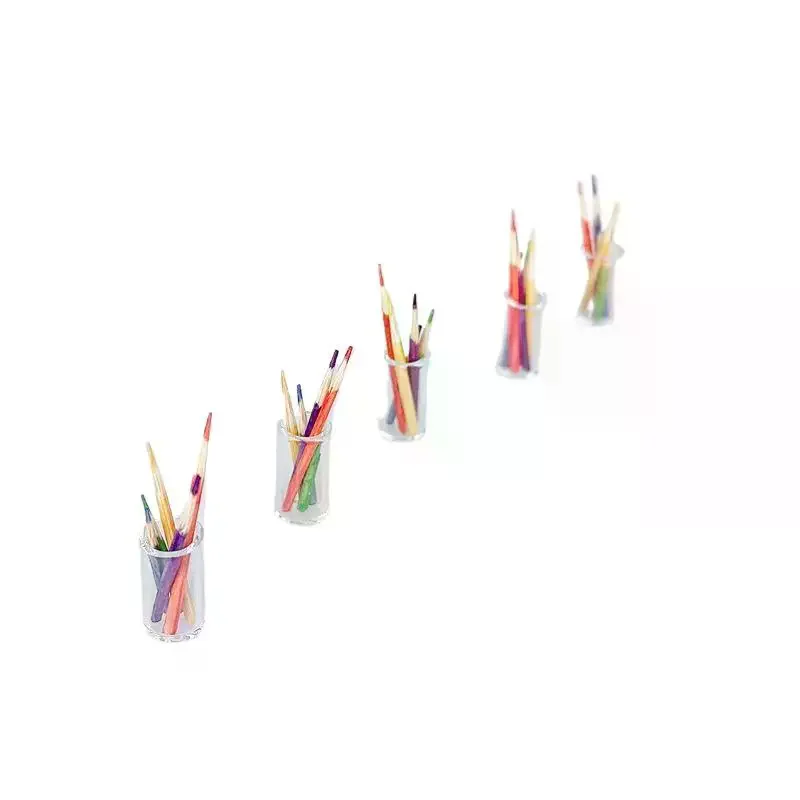 6Pcs Puppenhaus Lernen Szene Zubehör 1:12 Puppenhaus Miniatur Kleine Stift Tasse Halter Mit Farbe Bleistift