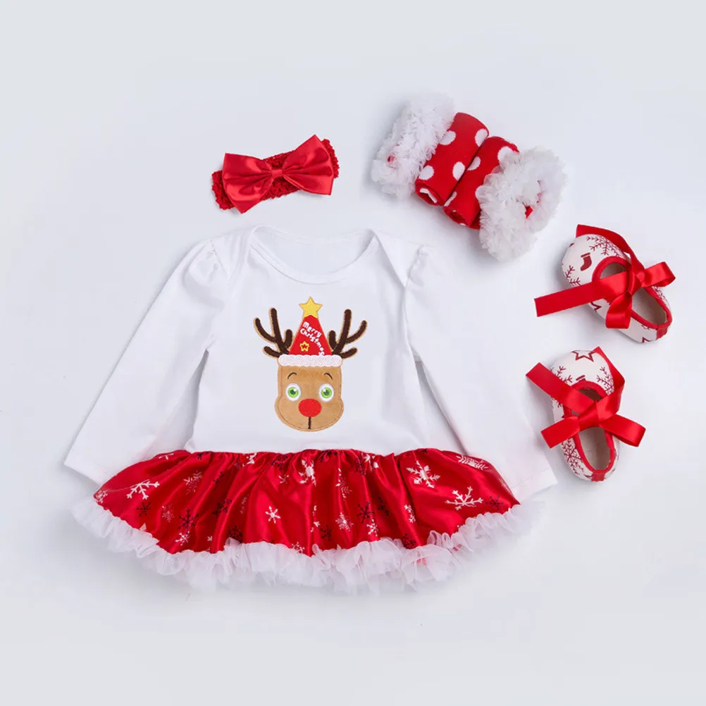 Body de Bebé con Diseño de Ciervo Navideño, Vestido de Malla para Recién Nacidos de 0 a 3 Meses, Talla S, Conjunto de Body con Gorro de Reno a Rayas, para Sesión de Fotos Navideña
